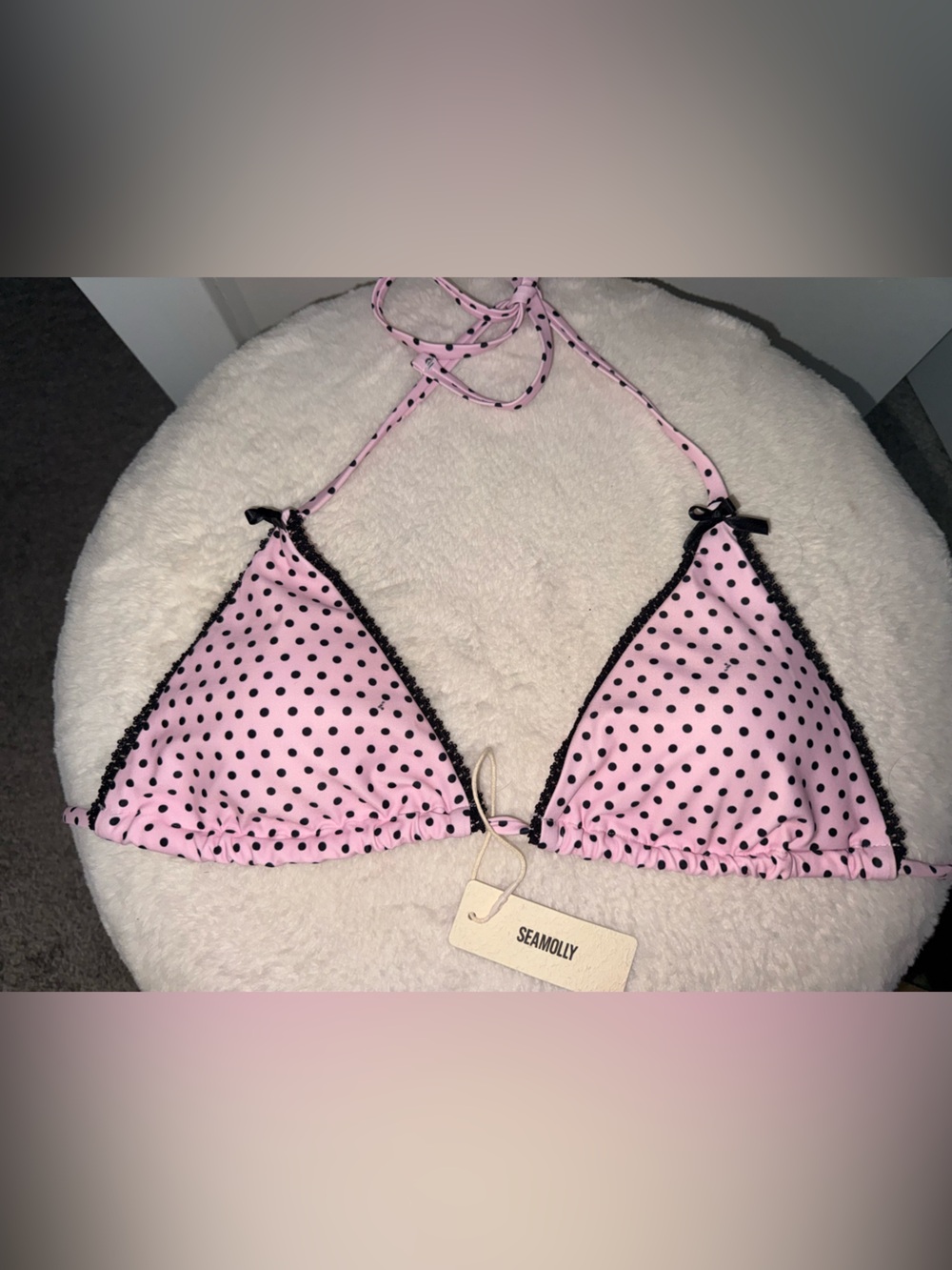 Seamolly Pink Polka Dot Triangle Bikini Top